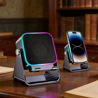 5 in 1 Auto-Induction Wireless Induction Speaker Portable Bluetooth Phone Holder 8 Mode RGB Light Phone Stand Surround Sound