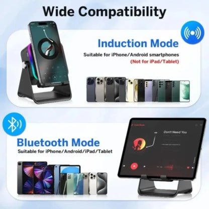 5 in 1 Auto-Induction Wireless Induction Speaker Portable Bluetooth Phone Holder 8 Mode RGB Light Phone Stand Surround Sound