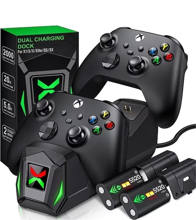 Dual Controller Charging Station with 2 Pack 5520Mwh Rechargeable Battery Packs Compatible with Xbox Series X|S Xbox One Xbox Elite Controller