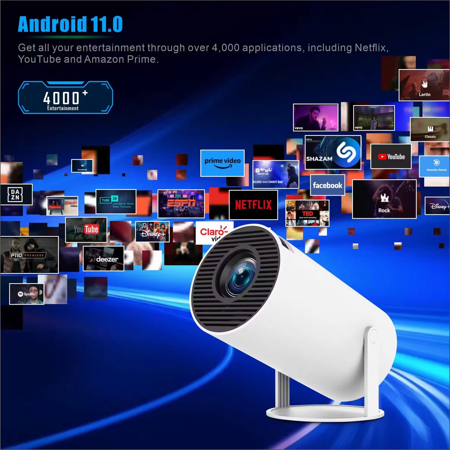 HYX Hot Sell Popular Projector HY300 Fast Wireless Connection 4K HD Home Theater Smart Screen Portable Projector 4K with USB