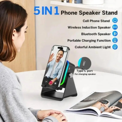 5 in 1 Auto-Induction Wireless Induction Speaker Portable Bluetooth Phone Holder 8 Mode RGB Light Phone Stand Surround Sound