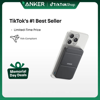 【Magnetic Power Bank】Anker 5,000Mah Magnetic Power Bank, Wireless Portable Charger with Foldable Stand & Side USB-C Port, Battery Pack for Iphone 17/16/15/14/13,Summerwins, Fathersdaygift