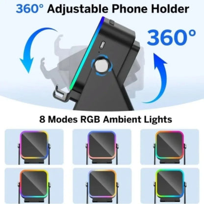 5 in 1 Auto-Induction Wireless Induction Speaker Portable Bluetooth Phone Holder 8 Mode RGB Light Phone Stand Surround Sound