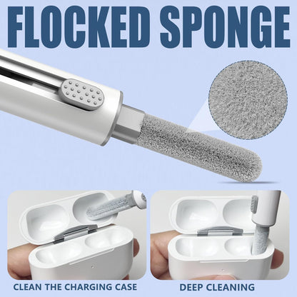 Cleaner Kit for Airpods Pro 3 2 1 Series,Multi-Function Cleaning Pen Tool for Earbuds Headphone Iphone Camera Electronic Devices,With Soft Brush Flocking Sponge -White